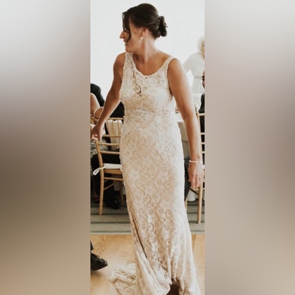 Jovanni Lace and Rhinestone Fitted Nude Dress - Picture 2 of 5